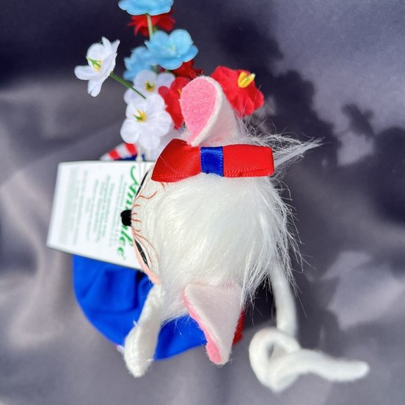 Annalee Dolls Patriotic Girl Mouse USA America July 4th Red White & Blue Flowers - Picture 8 of 12